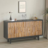 Modern Wooden 4-Door Storage Cabinet with Textured Geometric Design - Natural Wood Door W2729P198997