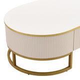 Modern Oval Coffee Table with Drawers,Curved Profile Design, Gold Metal Decor, Center Table for N735P192897K