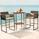 Outdoor 3 Piece Patio Bar Set, Bar Height Bistro Table Set for 2 People, High Top Wicker Bar Stools 64034350