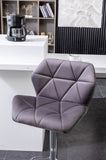 Breni Velvet Diamond Tufted Swivel Adjustable Height Barstool, Set of 2, Gray T2574P164871