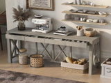 U_Style 60''Acacia Veneer Console with 4 Spacious Drawers, Modern Crisscross Design Entryway N711P289747D
