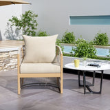 Modern Beige Curved Aluminum Lounge Chair with Stylish Rope-Weave Design and Cushioned Comfort, 85644037