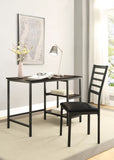 Black Finish 2-Piece Writing Desk Set with Chair Industrial Style Metal Frame Faux Leather B011P182511