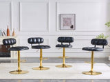 Set of 2 Modern Bar Stools with Adjustable Height, Black PU Leather Upholstered Stools with Gold W3875P378577