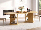 70.9" Oval Dining Table for 6 People, Fluted Panel Legs with 2 Side Open Storage Shelves, MDF 49195163