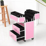 ZNTS 4 Tier Lockable Cosmetic Makeup Train Case with Extendable Trays Pink 80010757