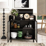 Modern Sideboard Buffet Cabinet with Tempered Figured Glass Doors, Flip Top, Inner Shelves, Metal W3122P272901