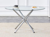 Round clear glass dining table with a unique shape for 4-6 people, with ring-shaped gathered silver W1151P411357