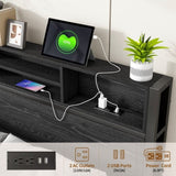 Full Size Bed Frame with Storage Headboard, Metal Platform Bed with Charging Station, Bookcase W840P241043