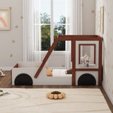 Fun Play Design Twin Size Car Bed, Kids Platform Bed in Car-Shaped for Kids Boys Girls Teens,White WF312561AAK