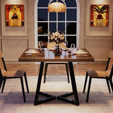 31.5" Square Dining Table for 2-4, Rustic Brown Industrial Kitchen Table with Black Metal Frame, B082P364493