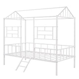 Metal House Bed Frame Twin Size with Slatted Support No Box Spring Needed White MF289091AAK