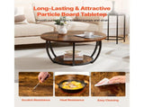 Round Coffee Table, Modern 2-Tier Wooden Center Table with Open Storage, Minimalist Metal 36740458