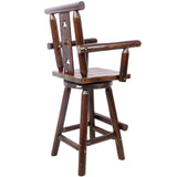 Rustic Bar Stool - Fir Wood Construction, Chair withDecorative Star Backrest, Footrest,Wide Armrest, W465P221179