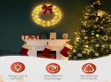 24in Pre-lit Iridescent Outdoor Christmas Wreath Decoration, Lighted Metal Wreath with Red Bow, Warm 08285915