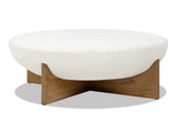 Bali 37" Round Upholstered Cocktail Ottoman with Natural Wood Base, Ivory White Boucle B2719P238428