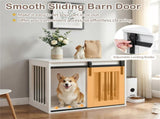 31.5" Dog Crate Furniture with Sliding Barn Door, Wooden Dog Kennel End Table for Indoor Use - White 04359985