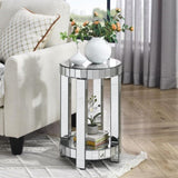 ZNTS Mirror round table with crystal inlay, 2-layer modern small sofa table with storage space, silver W1005P189336