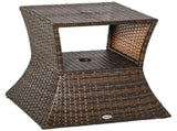 2-Tier Rattan Wicker Side Table Outdoor Patio Table with Umbrella Hole & Storage Shelf 44655163