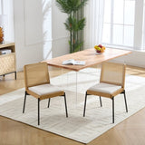 Mid-Century Dining Chairs Set of 2, Accent Linen Fabric Side Chairs with Rattan Backrest Metal Legs 30479899