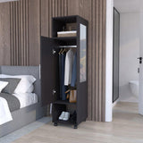 Cluster 63" Tall Wardrove One-Door Cabinet with Mirror, Three Shelves, Casters and Hanging Rod, B070P210733