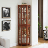 Corner Curio Cabinet with 4 Adjustable Tempered Glass Shelves and Lighting System, Solid Wood W1693P216949