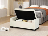 50" Ottoman Bench in Textured Fabric, Rectangular Design with Hinged Lid for Seating, Footrest, and 74862.00WHTTEX