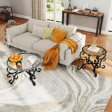 3 Piece Tempered Glass Surface Coffee Table Set, Decor Coffee Table Round End Side Table with Sturdy W2167P220517