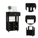 Memphis Bar Cart, Twelve Built-in Wine Rack, Four Legs, One Open Shelf -Black B20091948