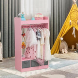 ZNTS Kids Costume Organizer、 Costume Rack、Kids Armoire、Open Hanging Armoire Closet with Mirror-PINK 52444756