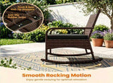 3-Piece PE Wicker Patio Rocking Chair Set, Ergonomic Rocking Bistro Set with 2-Tier Side Table & 60814426