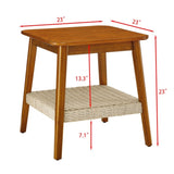 23" Mid-Century Table with Woven Shelf, Boho Table with Storage, Bedside Tables, Small W1801109588
