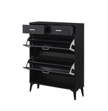 Large size Shoe Cabinet,Free Standing Tipping Bucket Shoe Rack Organizer with 2 Flip Drawers&2 W2516P270525