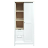 ZNTS Bedroom Storage Wardrobe with Hanging Rods and 2 Drawers and Open Shelves,Sliding Door,White 56629304