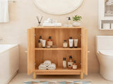 Natural wood color, particleboard with melamine veneer and rattan finish, 60*30*80cm, double doors, 80617301