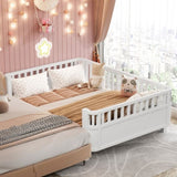 Full Size Wood Platform Bed for Kids, Wood Low Profile Full Bed with Rails for Girls and Boys, W2593P233767