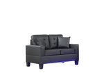 Genesis 55.5"W Black PVC Fabric Loveseat with LED Lights, USB Charger, Tufted Cushions B061P239125