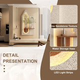 Adjustable 3-Color LED Sandstone Wall Decor with Simulated Green Plants - 3D Art Sculpture, Glass W2700P313032