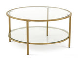 Round Glass Coffee Table with Lower Shelf, Champagne Gold Metal Frame, 2-Tier Modern 51201860