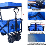 Collapsible Wagon Heavy Duty Folding Wagon Cart with Removable Canopy, 4" Wide Large All Terrain 06850292