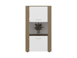 Hyder Bookcase with Upper and Lower Doors, Open Center Shelf and Vertical Design, Natural Oak / B097P474310