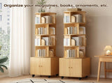Rotating Bookshelf, 360 Degree Display 5 Tier Corner Bookshelf with Drawer for Small Space, Floor W2641P375499