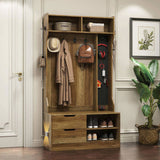 Hall Tree with 6 Hooks,Coat Hanger, Entryway Bench, Storage Bench,for Entrance, Hallwa,brown W1321P190219