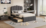 ZNTS Twin Size Upholstered Bed with 2 Storage Drawers,Wood Slat Support, Gray 48161849