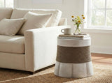 Outdoor Light Gray & Brown Retro Woven Rope & Fan-Base MGO Side Table End Table for Home, Office, N765P382573W