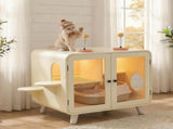 Cat Hidden Litter Box Enclosure with RGB LED Light, Cat House with Stairs and Cat Pom-pom Toys for N704P419240A