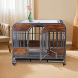 ZNTS 37in Heavy Duty Dog Crate, Furniture Style Dog Crate with Removable Trays and Wheels for High W1863125111