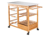 Moveable Kitchen Cart with Stainless Steel Table Top & Three Drawers & Three Baskets Burlywood 38657513