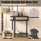 Unique Half Moon Design End with Sliding Rattan Door,Elegant Semi-circle Entryway Console W2557P183329