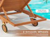 Solid Wood Outdoor Chaise Lounge, 4-Position Adjustable Backrest with Extendable Side Table 54669285